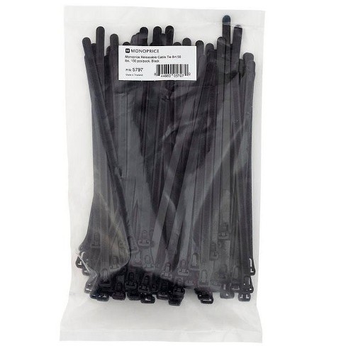 10 Inch Black Standard Releasable Cable Tie - 100 Pack