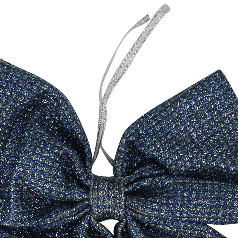 Northlight 7.25" Blue and Silver Double Loop Christmas Bow Decor, 3 of 4