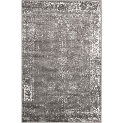 Dark Gray Floral Motif Synthetic Area Rug