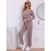 cheibear Women's Ribbed Knit Lounge Long Sleeve Sleepwear with Pants Pajama Set 2 Pcs - image 2 of 4