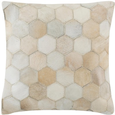 Tiled Cowhide Pillow - White - 18" x 18" - Safavieh