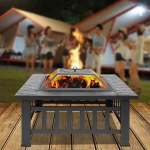 KTMBDW Multifunctional Fire Pit Table 32 inch Square Metal Firepit Stove Backyard Patio Garden Fireplace for Camping, Outdoor Heating, Bonfire, Black - 1 of 4