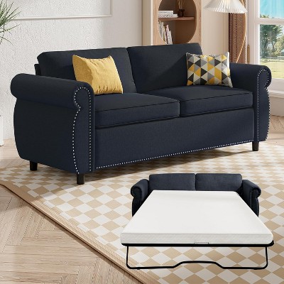 Mjkone Queen Size Pull Out Sofa Bed, 2-in-1 Convertible Sleeper Sofa Bed with Memory Foam Mattress
