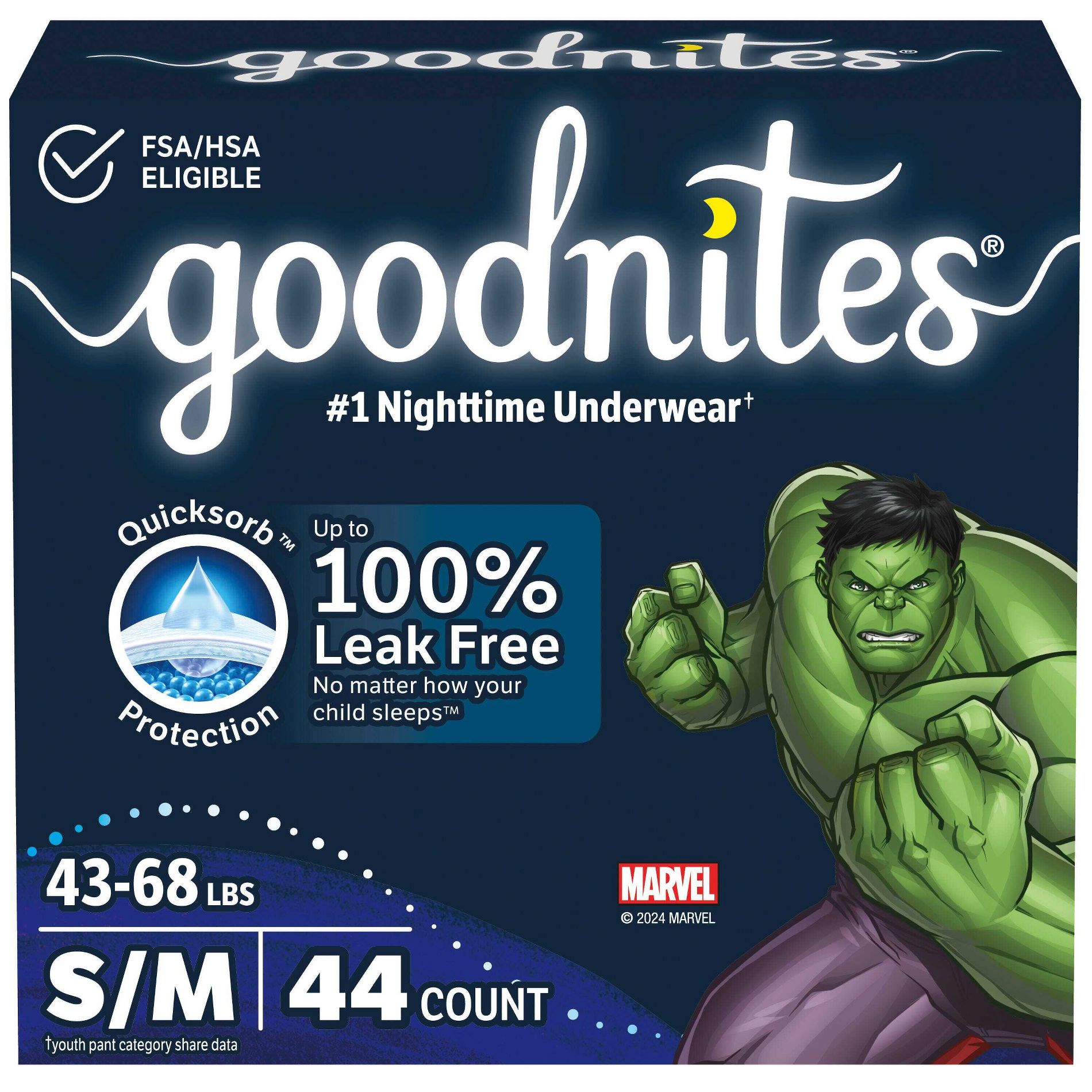 Goodnites Boys' Disposable Nighttime Underwear - Size S/M - 44ct