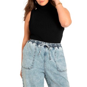 ELOQUII Women's Plus Size Turtleneck Layering Sweater - 26/28, Totally Black - 1 of 4