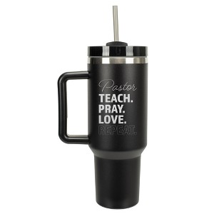 Elanze Designs Pastor Teach. Pray. Love. Repeat 40 oz. Stainless Steel, Large Water Bottle Coffee Mug, Spill & Leak Resistant, Thermal Travel Tumbler - 1 of 1