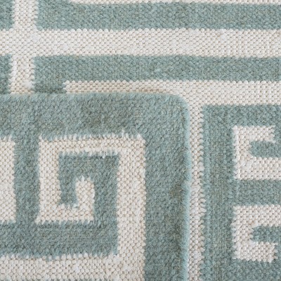Blue and Ivory Geometric Handmade Wool Area Rug