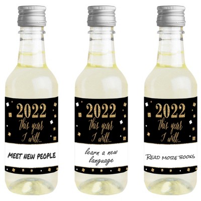 Big Dot of Happiness New Year's Eve - Gold - Mini Wine & Champagne Bottle Label Stickers - 2022 New Years Eve Resolution Party Favor Gift ​- Set of 16