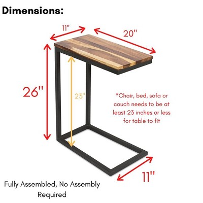 Acacia Wood and Metal C-Shaped Industrial Side Table