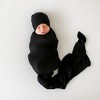 Infant Black Ribbed Swaddle Beanie Set - Posh Peanut - 2 of 4