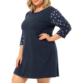 Agnes Orinda Women's Plus Size Cute Floral 3/4 Sleeve Floral Print Nightgowns