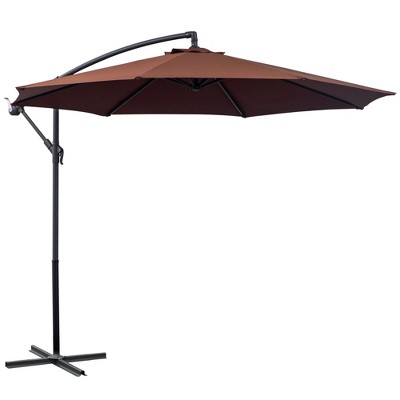 Brown Cantilever Patio Umbrella with UV Protection and Sturdy Stand