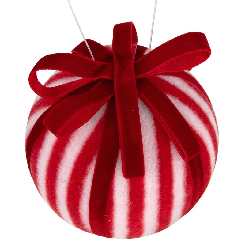 Northlight Red and White Striped Candy Cane Christmas Ball Ornament 4" (100mm), 3 of 5