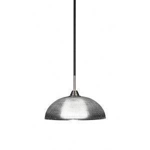 Toltec Lighting Paramount 1 - Light Pendant in  Matte Black/Brushed Nickel with 13" Clear Ribbed Shade - 1 of 1