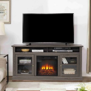 XIYUYEU TV Stand for 65 Inch TV with Cabinets and Shelves,Modern TV Console with 18 Inch Fireplace Insert,Brown/Gray/Walnut - 1 of 4