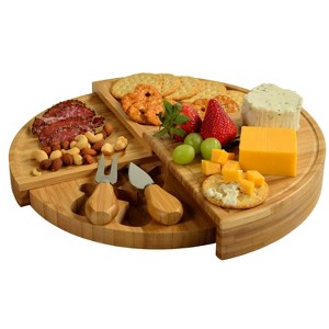 Picnic at Ascot Patented Swiveling Multi Level Extra Bamboo Charcuterie Board with Cheese Knife Set, Stores as a Compact Wedge - 1 of 4