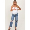 Pinkblush Blue Ripped Knee Fringe Hem Straight Leg Maternity Ankle Jeans - 2 of 4