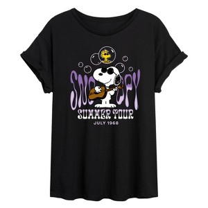 Women's - Peanuts - Snoopy and Woodstock Summer Tour 1968 Oversized Graphic T-Shirt - 1 of 4