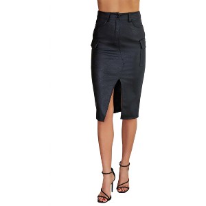 Women's Romana Cargo Pocket Vegan Leather Midi Skirt - Venti6 - 1 of 3