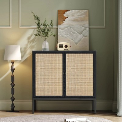 Brafabhome Boho Rattan Sideboard Storage Cabinet Set of 2, Modern Buffet Cabinet with Storage Shelf for Living Room, Dining Room, Entryway, Kitchen
