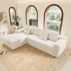 Resenkos 104" Right Chaise Sectional Sofa, Corduroy Cloud Design with Deep Seats and No Assembly Required, Grey - 1 of 4