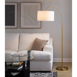LumiSource Salon Reader 63" Contemporary Metal Floor Lamp Gold Metal with White Linen Shade - 1 of 4