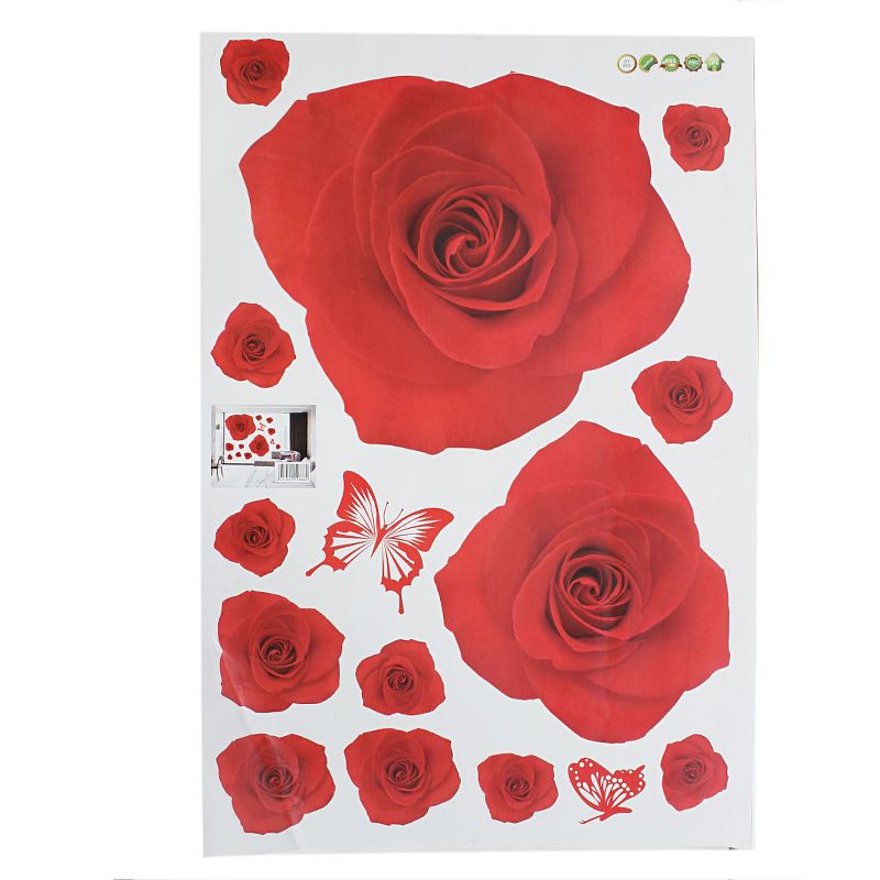 Unique Bargains PVC Rose Flower Pattern Wall Sticker Decal Decor Wallpaper Red, 2 of 4