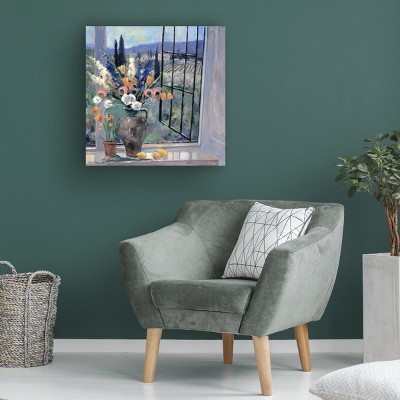Tuscany Hillside Landscape Canvas Art with Wooden Frame