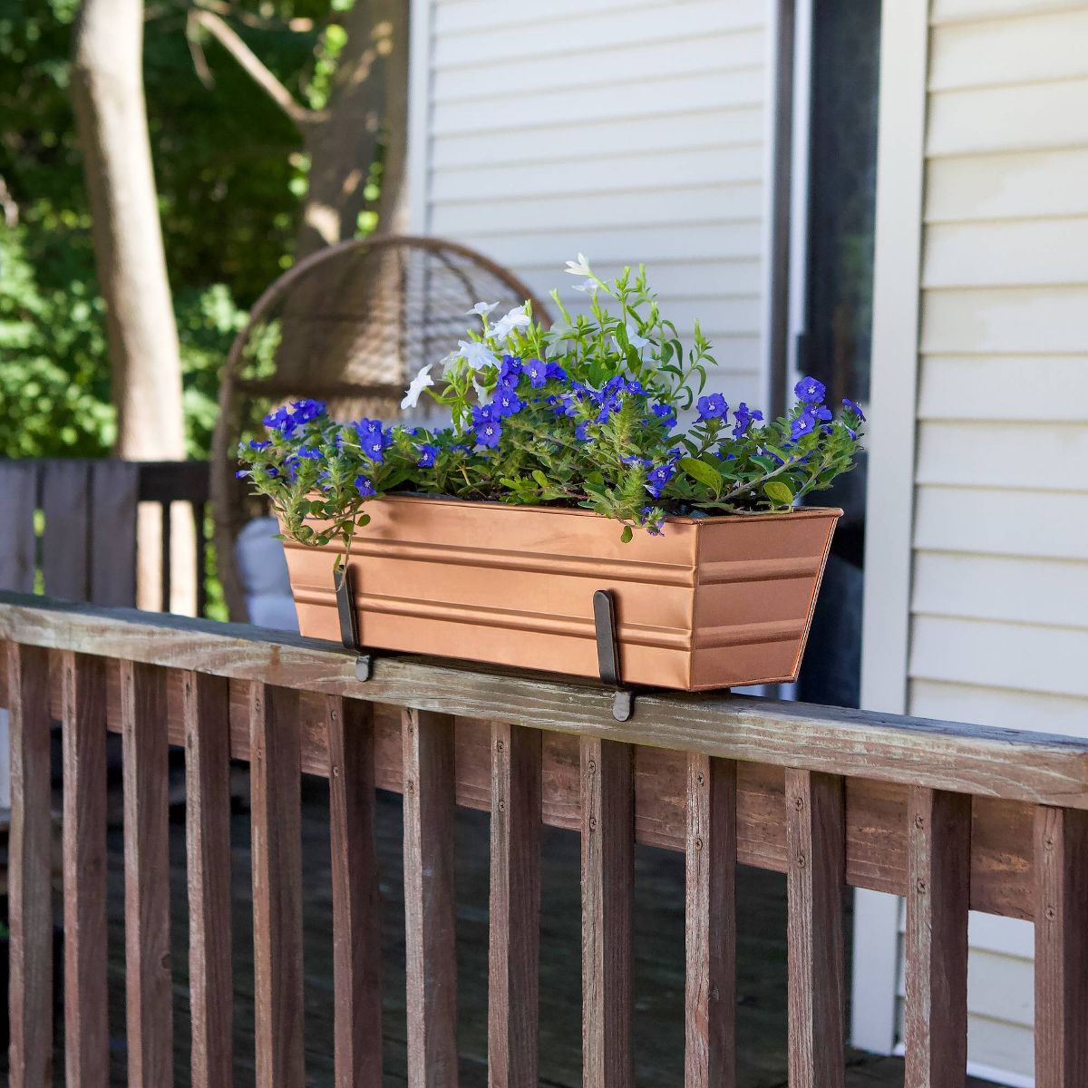 ACHLA Designs Small Plated Rectangular Outdoor Planter Box with Mounting Brackets Copper 22"x6.5" - thumbnail 3