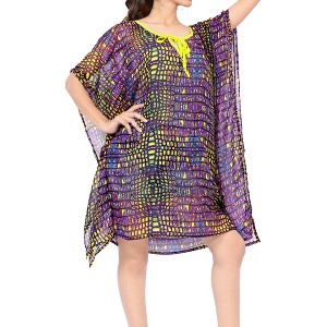 HAPPY BAY Women's Holiday Beachwear Mini Bathing Suit Loose Beach Summer Dress Cover Up Tunic Swimsuit 12-16 Purple Abstract - 1 of 4