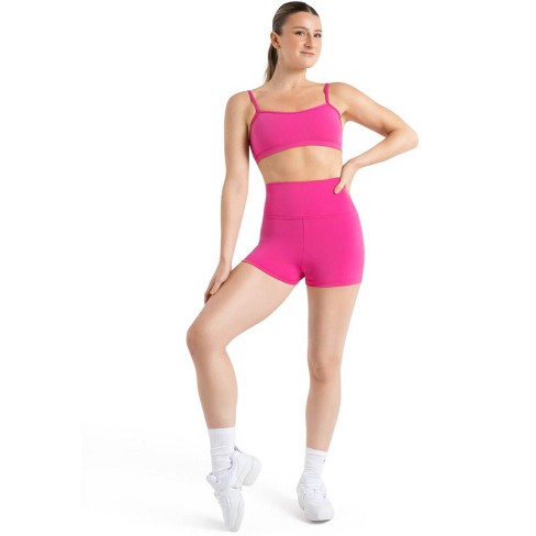 Capezio Hot Pink Women's Team Basics High Waisted Shorts, Small