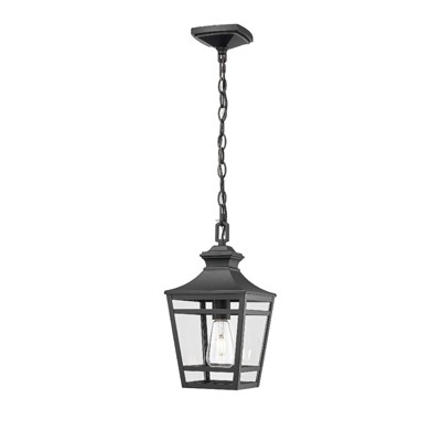 Maggift Outdoor Pendant Light, Modern Exterior Hanging Light Fixture with Clear Glass, Metal Outside Chandelier, Black, 7.50"*7.50"*14.50"