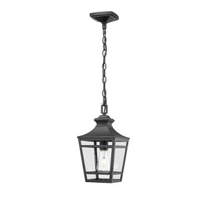 Maggift Outdoor Pendant Light, Modern Exterior Hanging Light Fixture with Clear Glass, Metal Outside Chandelier, Black, 7.50"*7.50"*14.50" - 1 of 4