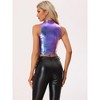 Allegra K Women's Metallic Mock Neck Zip-Up Shiny Holographic Crop Tank Top - 3 of 4