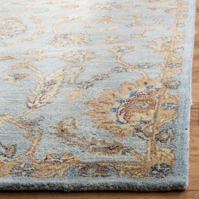 Light Blue Handmade Wool Tufted Square Area Rug