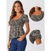 INSPIRE CHIC Women's Short Sleeve Floral Sweetheart Neck Shirred Ruffle Peasant Top - 2 of 4