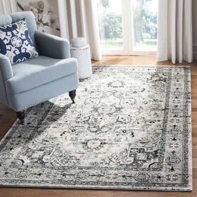 Light Grey and Blue Rectangular Synthetic Area Rug