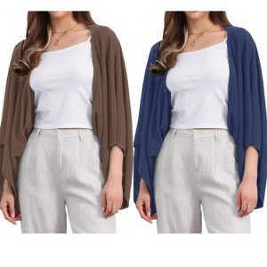 INSPIRE CHIC Women's Summer 3/4 Sleeve Open Front Linen Cardigan 2