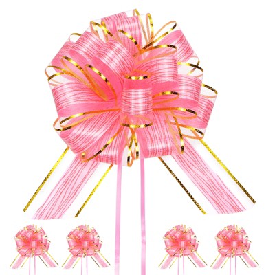 Unique Bargains Plastic Tree Stripes Gold Edge Large Satin Pull Bows 12 Pcs