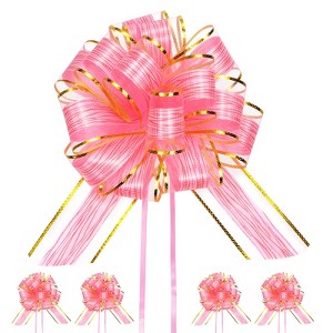 Unique Bargains Plastic Tree Stripes Gold Edge Large Satin Pull Bows 12 Pcs - 1 of 4