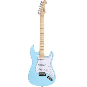 Monoprice Cali DLX Plus Solid Ash Electric Guitar, Wilkinson Bridge and SSS Pickups, with Gig Bag, Right Orientation, Light Blue with Maple Fretboard