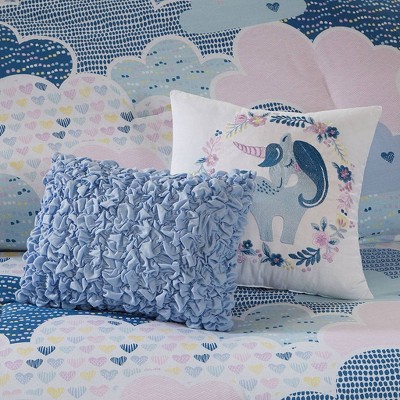 Blue Cotton Twin Kids Comforter Set with Cloud Print