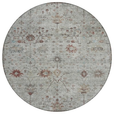 Gray And Copper Floral Washable Indoor Outdoor Area Rug