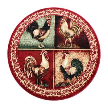 Emma and Oliver Rustic Farmhouse Plush Olefin Accent Rug with Rooster Design and Floral Borders and Natural Jute Backing