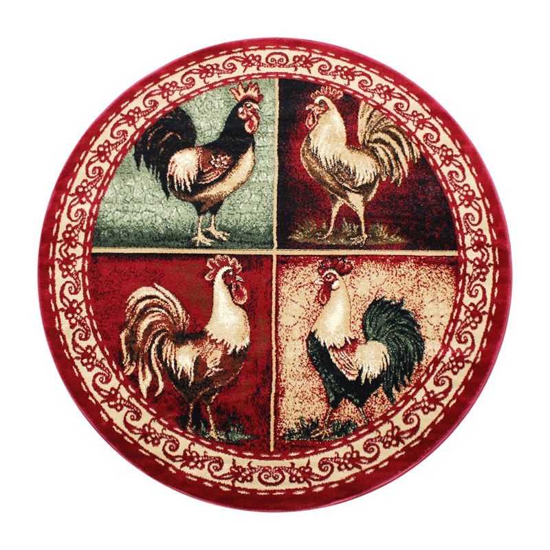 Emma and Oliver Rustic Farmhouse Plush Olefin Accent Rug with Rooster Design and Floral Borders and Natural Jute Backing, 1 of 8