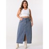 Agnes Orinda Women's Plus Size Casual High Waisted Front Slit Stretch Maxi Denim Skirts - 3 of 4
