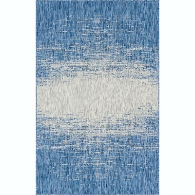 Blue Rectangular Synthetic Easy Care Outdoor Rug