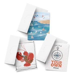 Celebration/Graduation Assorted Greeting Card Pack (3ct) "Lobster, Sailboats, Compass" by Ramus & Co - 1 of 4