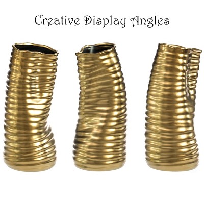 Gold 9-Inch Ceramic Melted Sculpture Table Vase