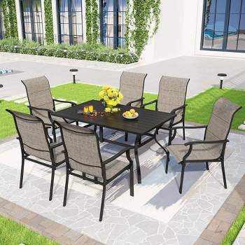 7pc Captiva Designs Patio Dining Set - Steel Table with Umbrella Hole, Metal Padded Arm Chairs, Weather-Resistant